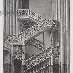 Staircase of the library of Rouen Cathedral, 15th Century (litho)