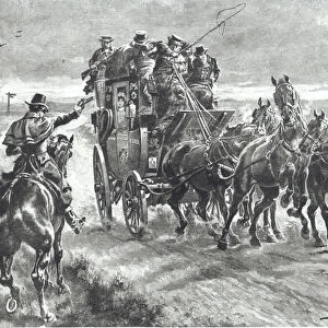 Stand and Deliver, highwayman holds up stagecoach in the early 19th century