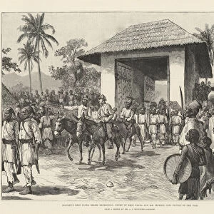 Stanleys Emin Pasha Relief Expedition, Entry of Emin Pasha and Mr Jephson into Dufile, on the Nile (engraving)