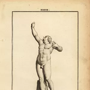 Statue of Eros, Greek god of love, naked with quiver, launching invisible arrows with an invisible bow