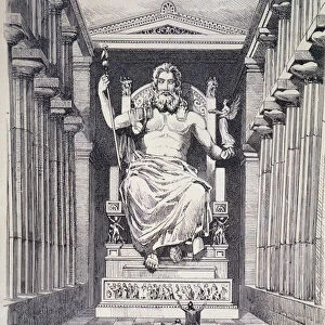 Statue of Olympian Zeus by Pheidias, from a series of the Seven Wonders of the Ancient World, 1886 (engraving)