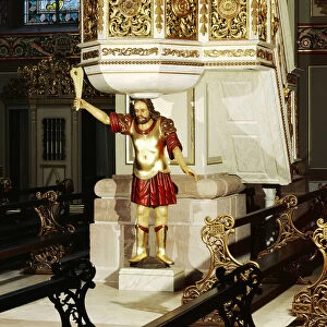 Statue of Samson supporting the pulpit of the Church of Our Lady of Thierenbach