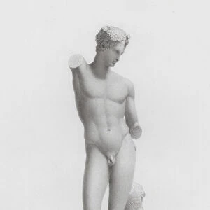 Statue of a youthful satyr, ancient Greco-Roman marble sculpture (engraving)