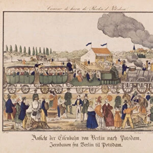 Steam railway between Berlin and Potsdam, Neuruppiner Bilderbogen, c. 1840 (colour litho)