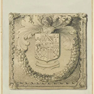 Stone coat of arms over North Door of Barrs Court, 1827 (pencil & w / c on paper)