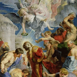 The Stoning of St. Stephen, from the Triptych of St. Stephen (oil on panel)
