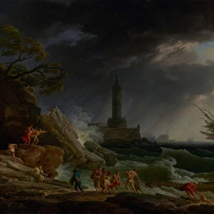 A Storm on a Mediterranean Coast, 1767 (oil on canvas)