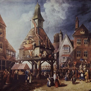 Stratford-on-Avon, Shakespeare Jubilee in 1769 at the High Cross (colour litho)