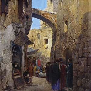 Street Scene in Jerusalem (oil on panel)