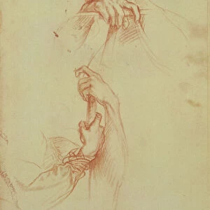 Two studies of a young mans pair of hands (red chalk)