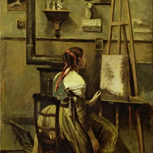 The Studio of Corot, or Young woman seated before an Easel, 1868-70 (oil on canvas)