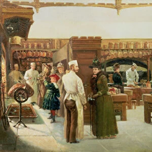 Study of the interior of the kitchen at Windsor Castle with a visit by the Royal Family