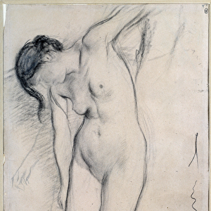 Study of naked woman standing for "scene de guere au middle age"