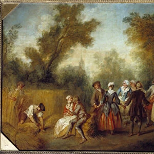 Summer Country party scene at harvest time. Painting by Nicolas Lancret (1690-1743