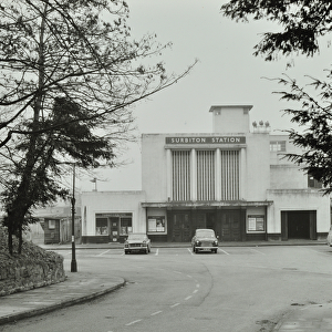 Surbiton Railway Station, viewed from Victoria Road, 1969 (b / w photo)