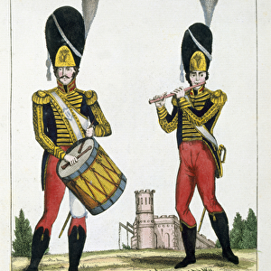 Swiss Guard, Tambour and Fife Players, c. 1790 (colour litho)