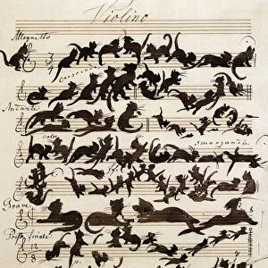 The Symphony of the Cat (Die Katzensymphony) drawing by Moritz von Schwind of 1868