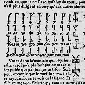 Table by Gerolamo Cardano (Jerome Cardan, 1501-1576) to write numbers in numerals