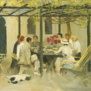 Tea at Palm Springs, 1938 (oil on canvas-board)