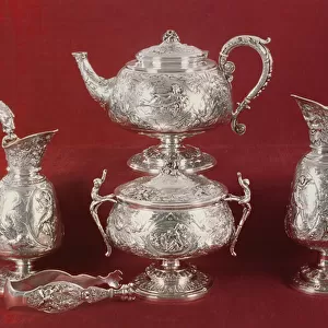 Teaset with chased decoration, in the French style, London, 1874-75 (silver)