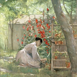 Tending the Garden (oil on canvas)