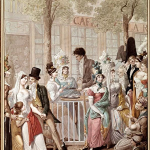 The terrace of the cafe de la Rotonde in Paris in 1814. Lithograph by George Emanuel