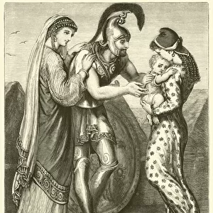 "The warrior stretched out his arms to embrace his little one"(engraving)