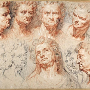 Thirteen studies based on a Roman imperial head (black & red chalks with brown ink