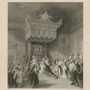 The throne investiture of a Knight of the Garter (engraving)