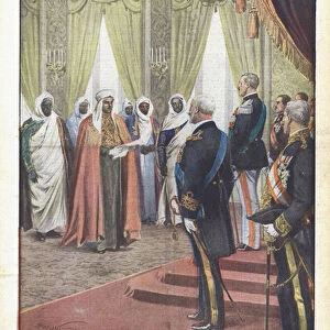 In the Throne Room in the Quirinal, the King receives the Senussite mission from Cyrenaica... (colour litho)