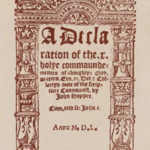 Title page of A Declaration of the Holy Commandments of Almighty God, 1550 (engraving)