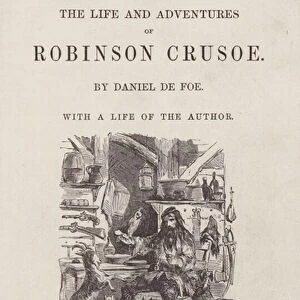 Title-page for The Life and Adventures of Robinson Crusoe (coloured engraving)