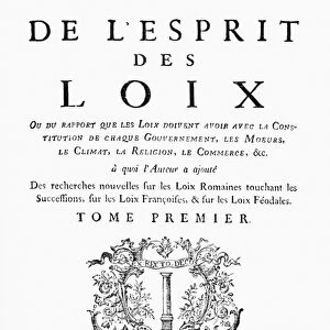 Titlepage of De L Esprit des Loix by Charles de Montesquieu (1689-1755