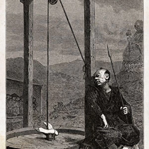 The torment of the well, the victim, head down, is hanged in a cistern