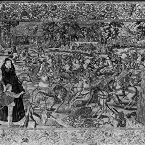 The Tournament, Brussels Workshop, c. 1582-85 (tapestry) see 173760 for detail) (b / w photo
