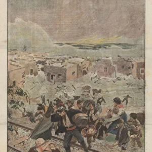 A town near Messina destroyed almost entirely by a violent storm (colour litho)