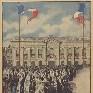 Traditional ceremony at the Festival of Jeanne Hachette in Beauvais, France (colour litho)