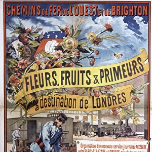 Transport by train from Paris to London, end of the 19th century (poster)