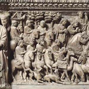 The travel and adoration of the magi, detail from the marble pulpit, 1266-1268