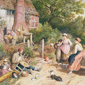 Travelling Chair Mender and Pedlar with baskets near Witley, Surrey