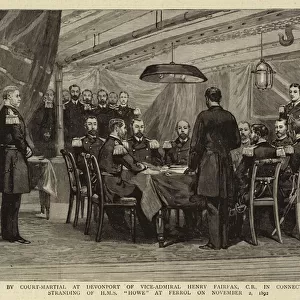 The Trial by Court-Martial at Devonport of Vice-Admiral Henry Fairfax, CB, in Connection with the stranding of H Ms "Howe"at Ferrol on 2 November 1892 (engraving)