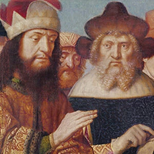 Triptych of the Crucifixion, left panel: Jewish judges, Roman soldiers (detail of the heads), c