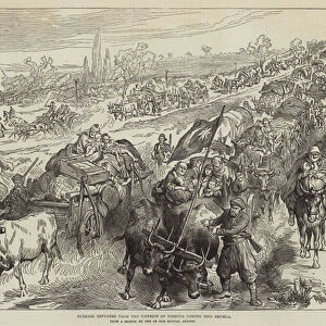 Turkish Refugees from the District of Tirnova coming into Shumla (engraving)