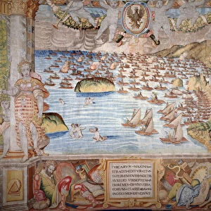 The Turkish survivors ship fleeing, detail from The Battle of Lepanto off the coast of Greece, in 1571 (Tapestry, 1591)