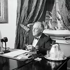U. S. President Franklin Roosevelt during Radio Broadcast, Washington DC, USA, c. 1936 (b/w photo)
