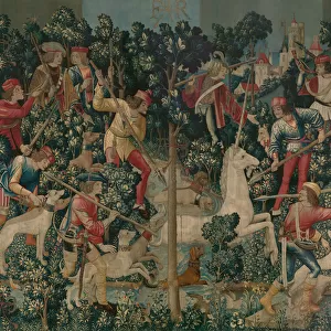 The Unicorn is Attacked, c. 1500 (wool warp with wool, silk, silver, and gilt wefts)