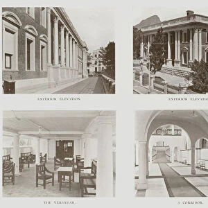 Union Houses of Parliament, Cape Town, Exterior Elevation, The Verandah, A Corridor (b / w photo)