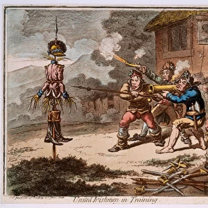 United Irishmen in training, 1798 (engraving, coloured)