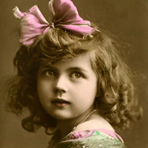 Victorian Girl with a Pink Bow in Her Hair, 1908 (silver print photograph)