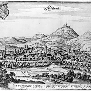 View of Eisenach (engraving) (b / w photo)